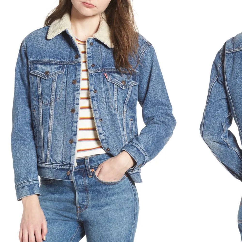 Denim Levi Jacket with Sherpa (size M)